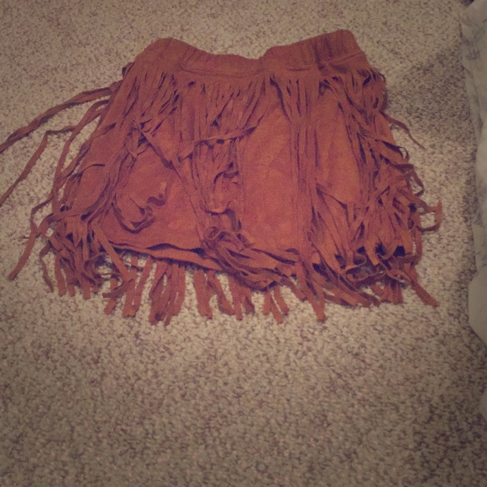 PAC Sun Fringe Suede Mini Skirt